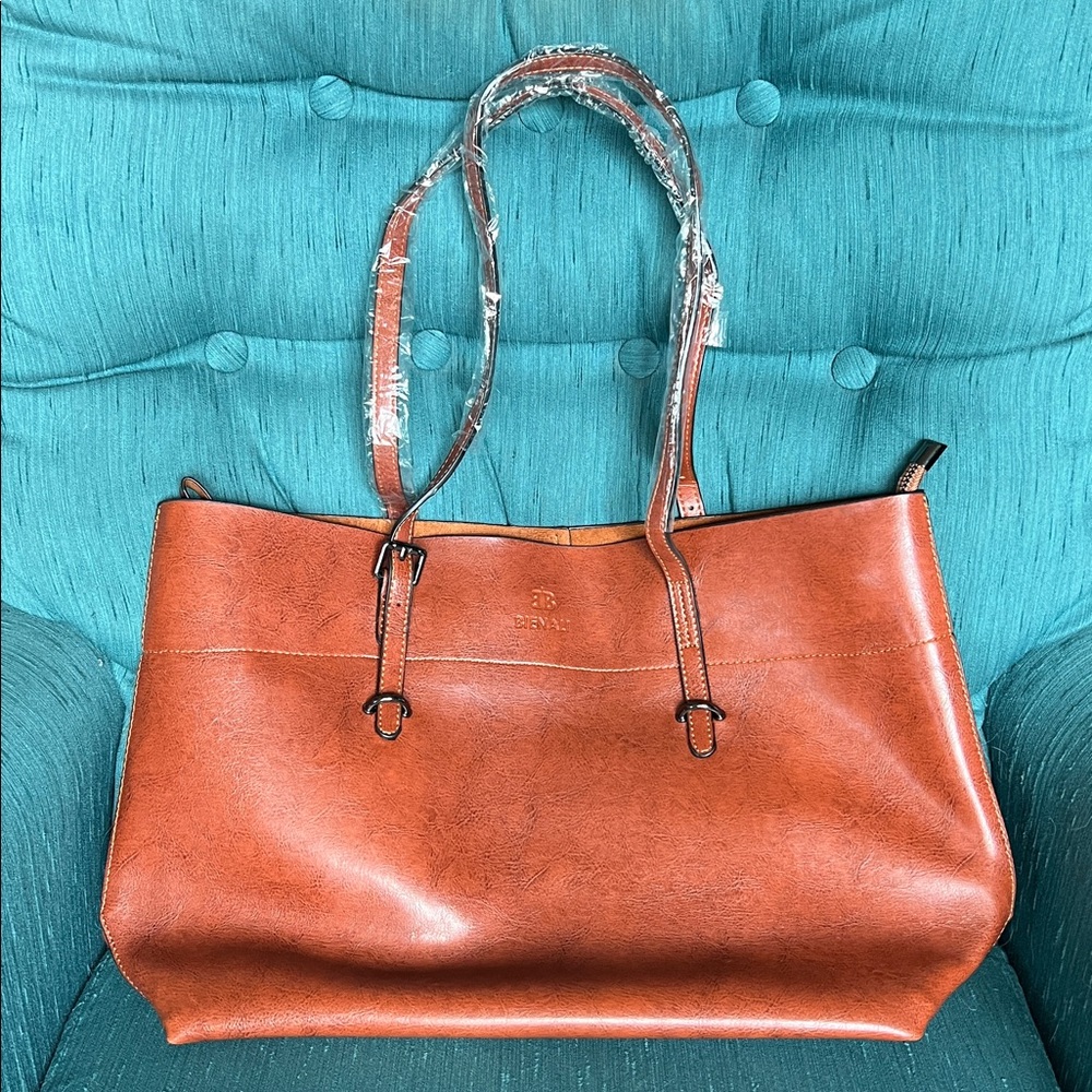 Bienali Cognac faux vegan Leather Shoulder Bag